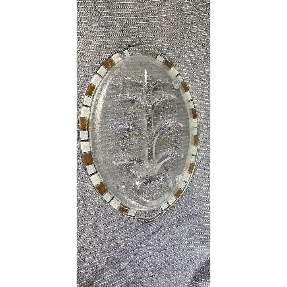 Vintage Inland Glass Well & Tree Oval Glass Meat Platter Tray Atomic Snowflake